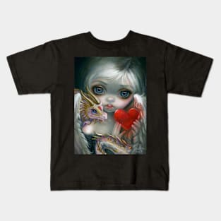 Chibi Goth Girl in Love with Dragons Kids T-Shirt